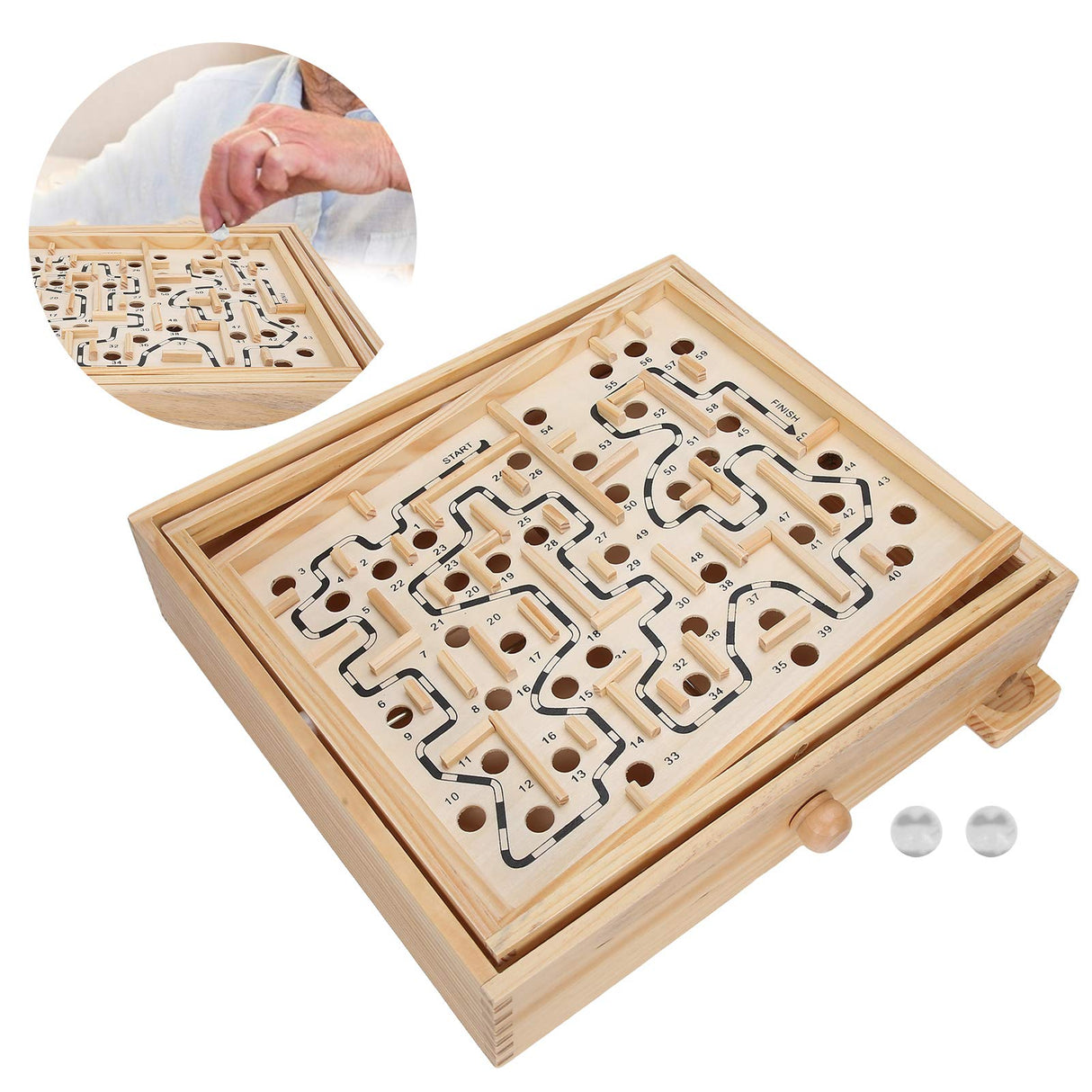 Yosoo Wooden Maze Ball Large, Wooden Labyrinth Maze Game Educational Games Puzzle Toy Table Tilting Balance Board with for Dementia Adults Children Large Marbles Company Junior Yosoo
