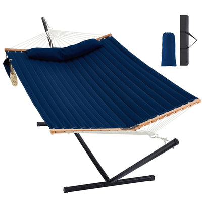 Homgava Two Person Hammock with Stand Heavy Duty, Outdoor Patio Hammock with Portable Steel Stand, Large Double Hammocks,480lbs Capacity.(Dark Blue)