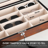 SYENS Wood 12 Slots Sunglasses Organizer Box, Eyeglasses Storage Display Case -Top Glass Window and Key Lockable Holder Sunglasses Case (GB12-RC) SYENS