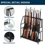 Gun Rack, Floor Standing Shotgun Racks Indoor, Heavy Duty Metal Frame Wooden Rifle Racks with Foot Padding, Vertical Gun Display Stand for Home Garage Gun Storage - Holds up to 10 Long Guns Nandae