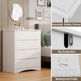 Bealife Dresser for Bedroom, 4 Drawer Dressers Chest of Drawers with Anti-Tripping Device, White Dresser for Closet with Embedded Handles, Closet Chests Organizer for Hallway, Living Room (White) Bealife