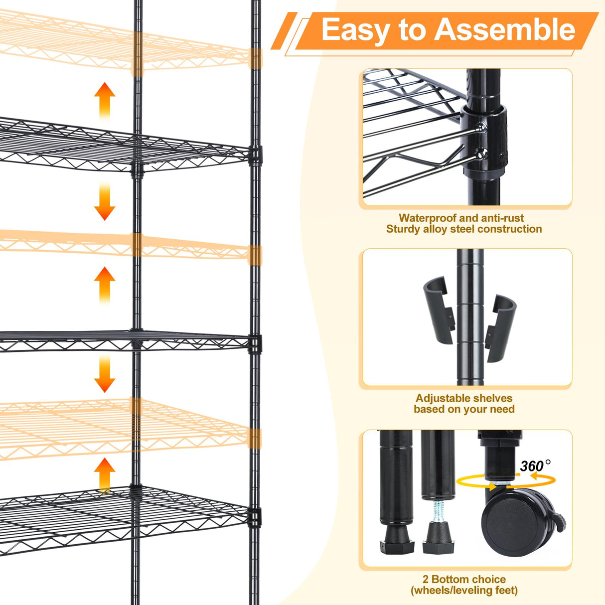 Whitmor Heavy Duty 5-Shelf Shelving Unit, Storage Shelves 1000Lb Capacity for Garage Kitchen Bathroom Bedroom, 30" D x 14" W x 59" H, 5 Tier, Black Whitmor