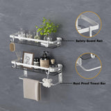 VOLPONE Glass Shelf for Bathroom 15.7 in Bathroom Shelves with Towel Bar Tempered Glass Shelves with 4 Removable Hooks for Wall（2 Tier） VOLPONE