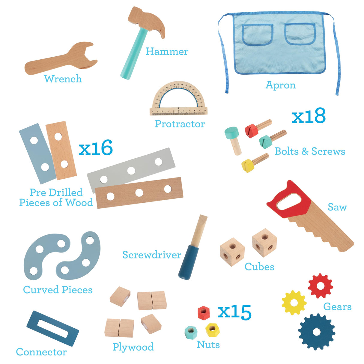 Construction Truck Wooden Playset w 60+ Toy Pieces- Pretend Hammer Saw Bolts & Screws- Spinning Turn Saw, Steering Wheel & Wood to Saw Apart, Dual Sided Play Stand, Workbench Building for Kids Gift Svan