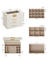 SONGMICS Jewelry Box Organizer with Glass Lid, 4-Layer Jewelry Storage, with 3 Drawers, Modern Style, 6 x 9.9 x 8.5 Inches, Cloud White and Gold Color UJBC161W01 SONGMICS