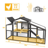Chicken Coop and Run, Two Story Rabbit Hutch Indoor Outdoor, Wooden Hen House with Nesting Box Rabbit Cage, Ramp, Deep No Leak Pull Out Tray, for Chick, Bunny(Black) PetsCosset