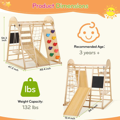 Indoor Jungle Gym, Toddler Climbing Toys Indoor, 8 in 1 Indoor Playground Climbing Toys for Toddlers with Swing Slide Ladder Monkey Bars Playground