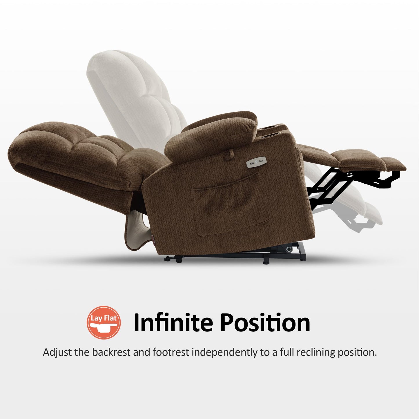 MCombo Dual Motor Power Lift Recliner Chair with Massage and Heat for Elderly People, Infinite Position, USB Ports, Cup Holders, Fabric 7680 (Large-Regular, Brown)