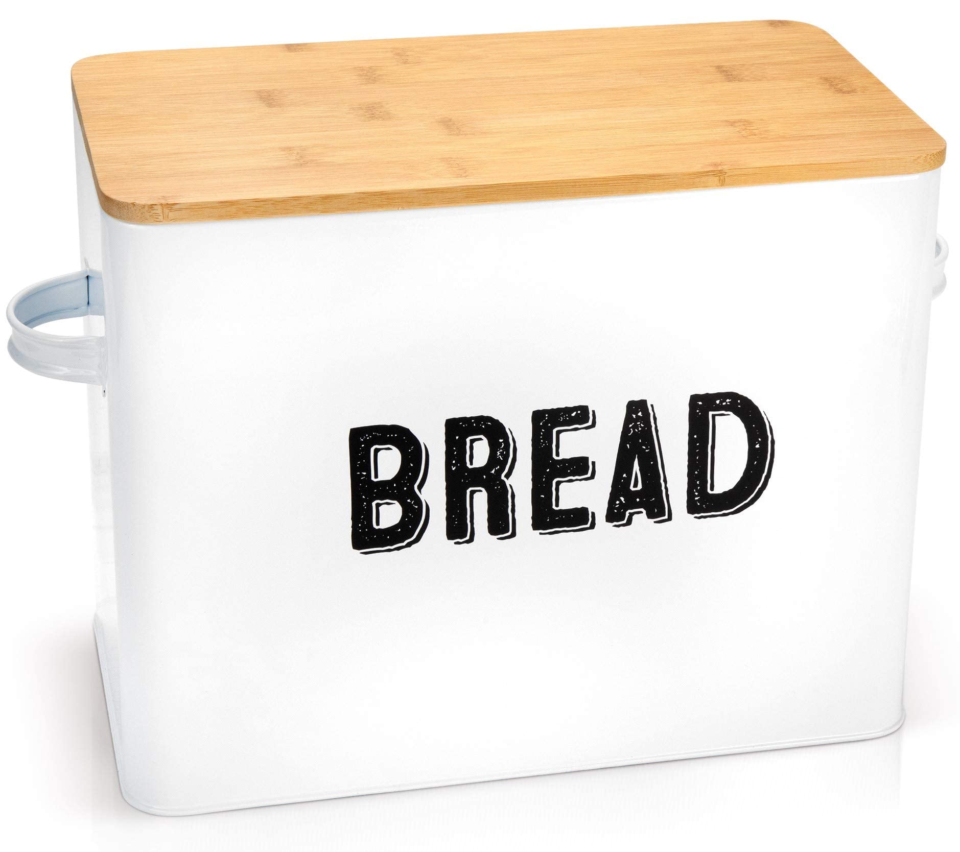 Granrosi Large White Bread Box for Kitchen Countertop, Bread Storage Container, Breadbox, Bread Container, Bread Boxes, Bread Keeper, Bread Holder - Farmhouse Bread Box with Bamboo Wooden Lid - WoodArtSupply