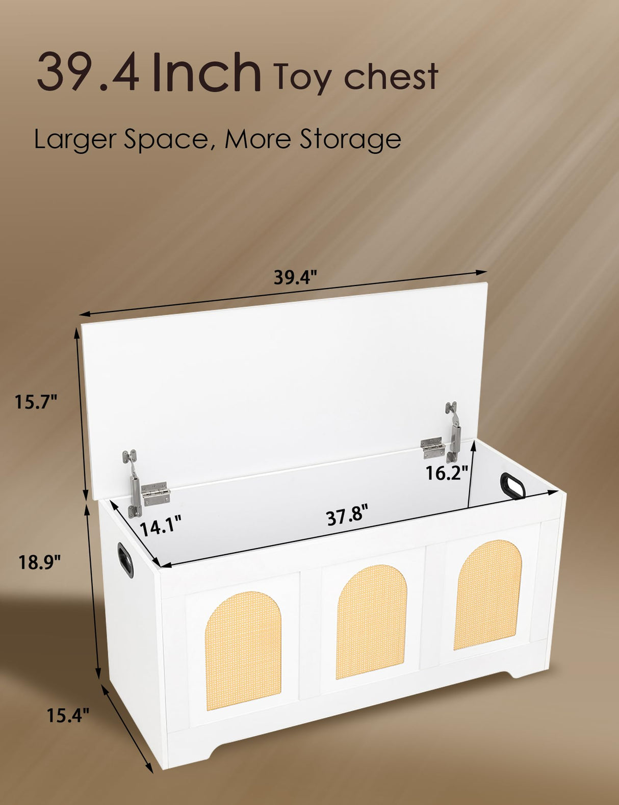 DINZI LVJ Storage Chest, 39.4" Rattan-Like Storage Box with 2 Safety Hinges, Wooden Entryway Shoe Bench with Flip-Top, Trunk for Living Room, Bedroom, Easy Assembly, White and Natural DINZI LVJ