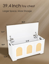 DINZI LVJ Storage Chest, 39.4" Rattan-Like Storage Box with 2 Safety Hinges, Wooden Entryway Shoe Bench with Flip-Top, Trunk for Living Room, Bedroom, Easy Assembly, White and Natural DINZI LVJ