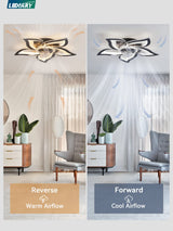 LEDIARY Flower Ceiling Fans with Lights, Small 27 Inch Modern Low Profile Ceiling Fan, Dimmable LED Ceiling Light Fixture, Flush Mount Ceiling Fans with Remote for Bedroom, Kitchen, Indoor-Black LEDIARY