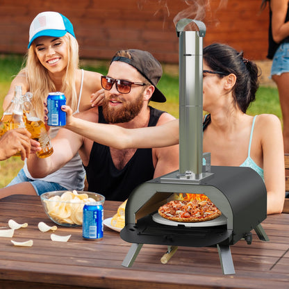 LotFun Outdoor Pizza Oven with Manual Rotating System, 12" Portable Wood Fired Pizza Oven with Pizza Stone, Pizza Shovel and Pizza Cutter, Stainless Steel Pizza Oven for Backyard Patio