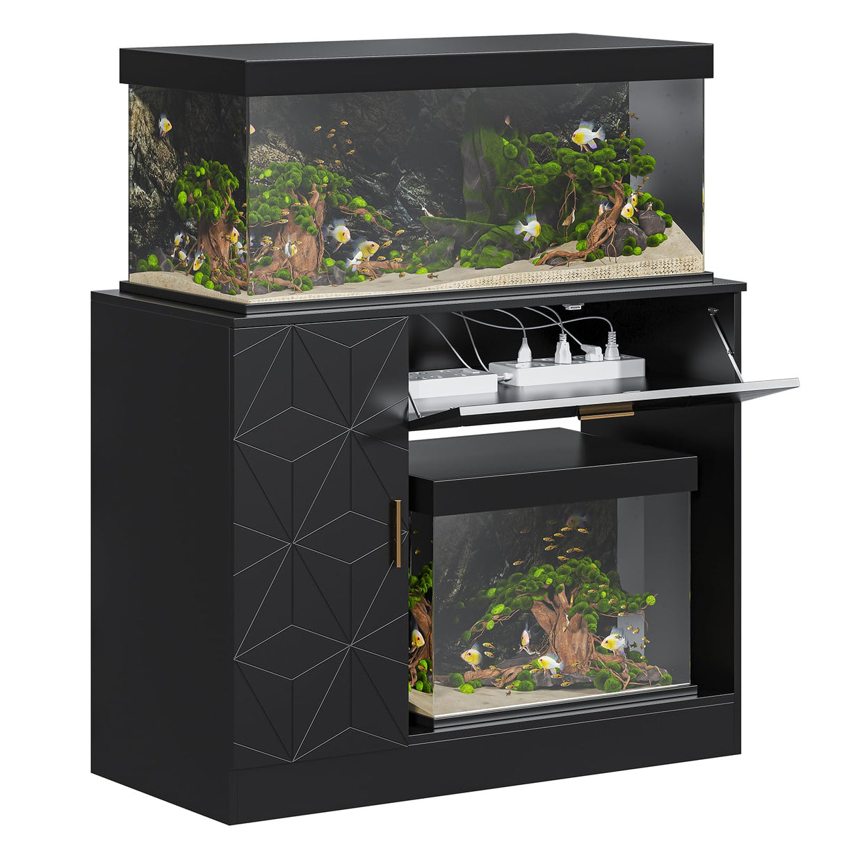 Saudism 40 Gallon Fish Tank Stand, 29 -50 Gallon Aquarium Stand, Black Tank Stand, Fish Tank Table with Drawer and Cabinet, Sturdy and Durable Saudism