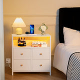 Yoobure Night Stand with Charge Station, Nightstand with 4 Drawers Bedside Table, LED Dresser with Storage Shelf, Night Stands for Bedroom, Side Table 3-Tier Wood End Table for Home, Office White Yoobure