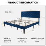 SHA CERLIN King Size Velvet Bed Frame with Adjustable Headboard, Diamond Button Tufted and Rivet Decor, No Box Spring Needed, Blue SHA CERLIN