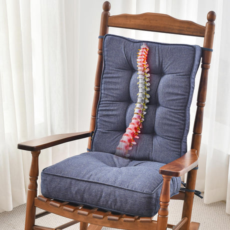 SUNROX Memory Foam Non Slip Rocking Chair Cushion, FadeShield Water Resistant Thicken Durable Tufted Pads, Set of Seat & Back Cushion with Ties for Indoor/Outdoor Rocker, 2 Piece, Heather Indigo SUNROX