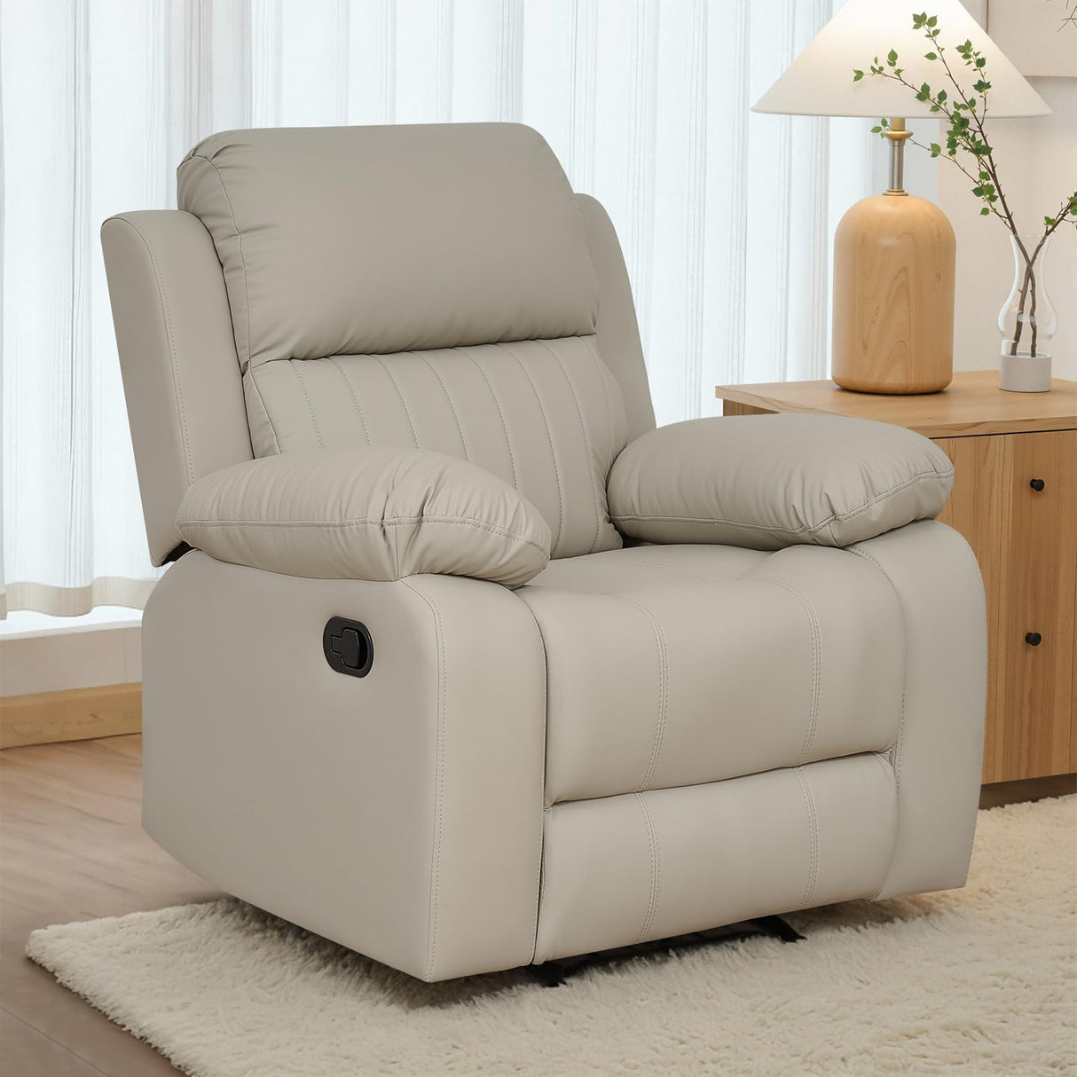 Zevemomo Recliner Chair, Scratch-Resistant Leather Recliner Chairs for Adults, Classic and Traditional Manual Recliner Chair for Small Spaces, Recliner Chairs for Living Room, Beige Zevemomo