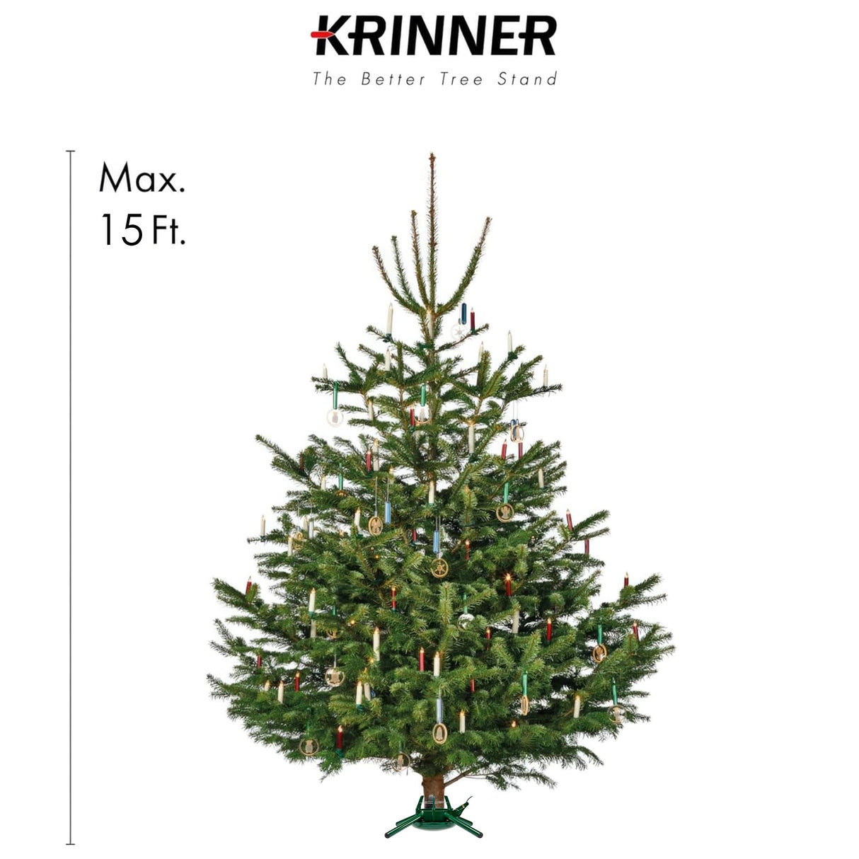 KRINNER Christmas Tree Genie Steel - Green Tree Stand - Original Single Cable Operation, Holds up to 15 ft Live Trees - Foot Pedal Setup & Water Reservoir - 4 Stabilizing Feet, German Made Krinner