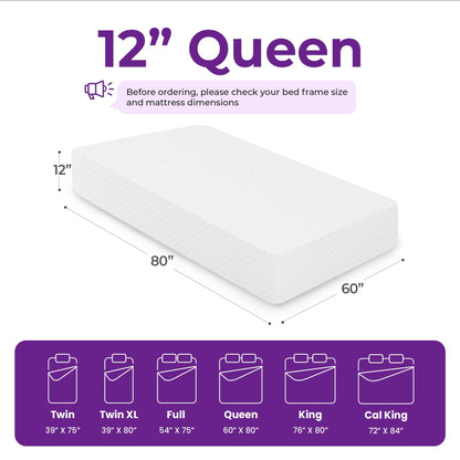 GAESTE 12 Inch Queen Cooling Gel Memory Foam Mattress Medium Firm for Cool Sleep Pressure Relieving CertiPUR-US Certified Convenient Mattress in a Box Fiberglass Free (Queen, 12 in)