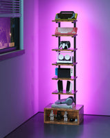 CHOEZON 8-Tier Bookshelf, LED Bookcase with Semi-Open Bottom, Small Space Standing Shelf with Lights, Corner Storage Stand, for Living Room, Home Office, Bedroom, Rustic Brown TSJ08DBF CHOEZON