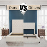 PaPaJet Bed Frame Queen Size Upholstered Platform Bed with 52.8'' Tall Sleigh Headboard, Button Tufted, No Box Spring Needed, Easy Assembly, Cream PaPaJet