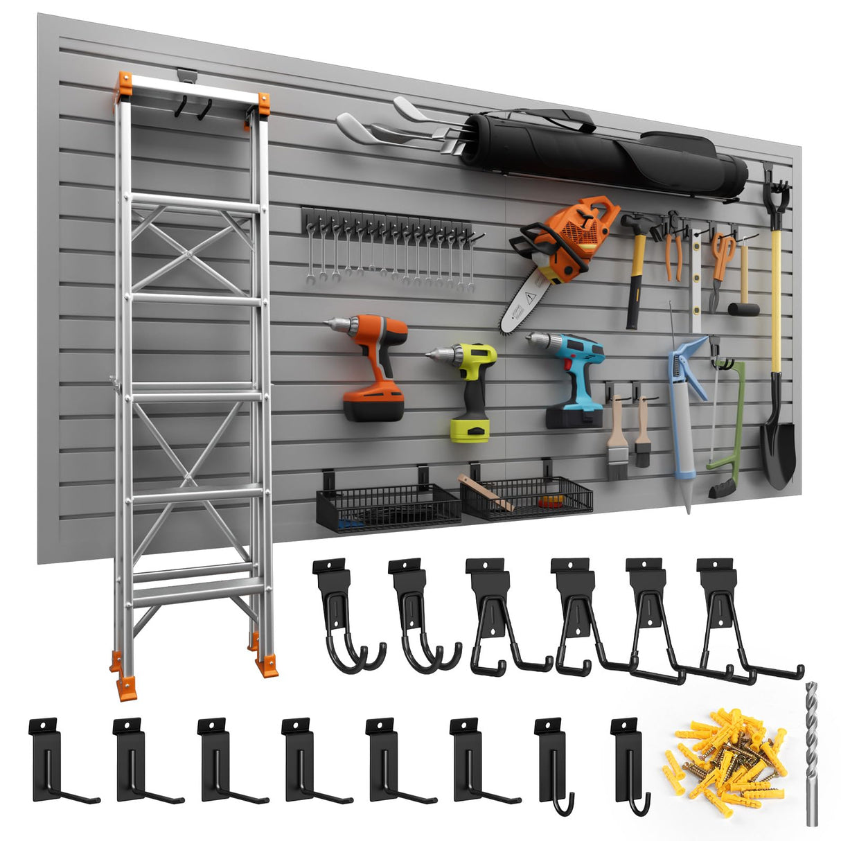 Duzzy Slatwall Panel, 4' H x 8' W PVC Slat Wall Paneling for Garage Wall Storage Organizer with Slatwall Hooks and Hangers (Grey) Duzzy