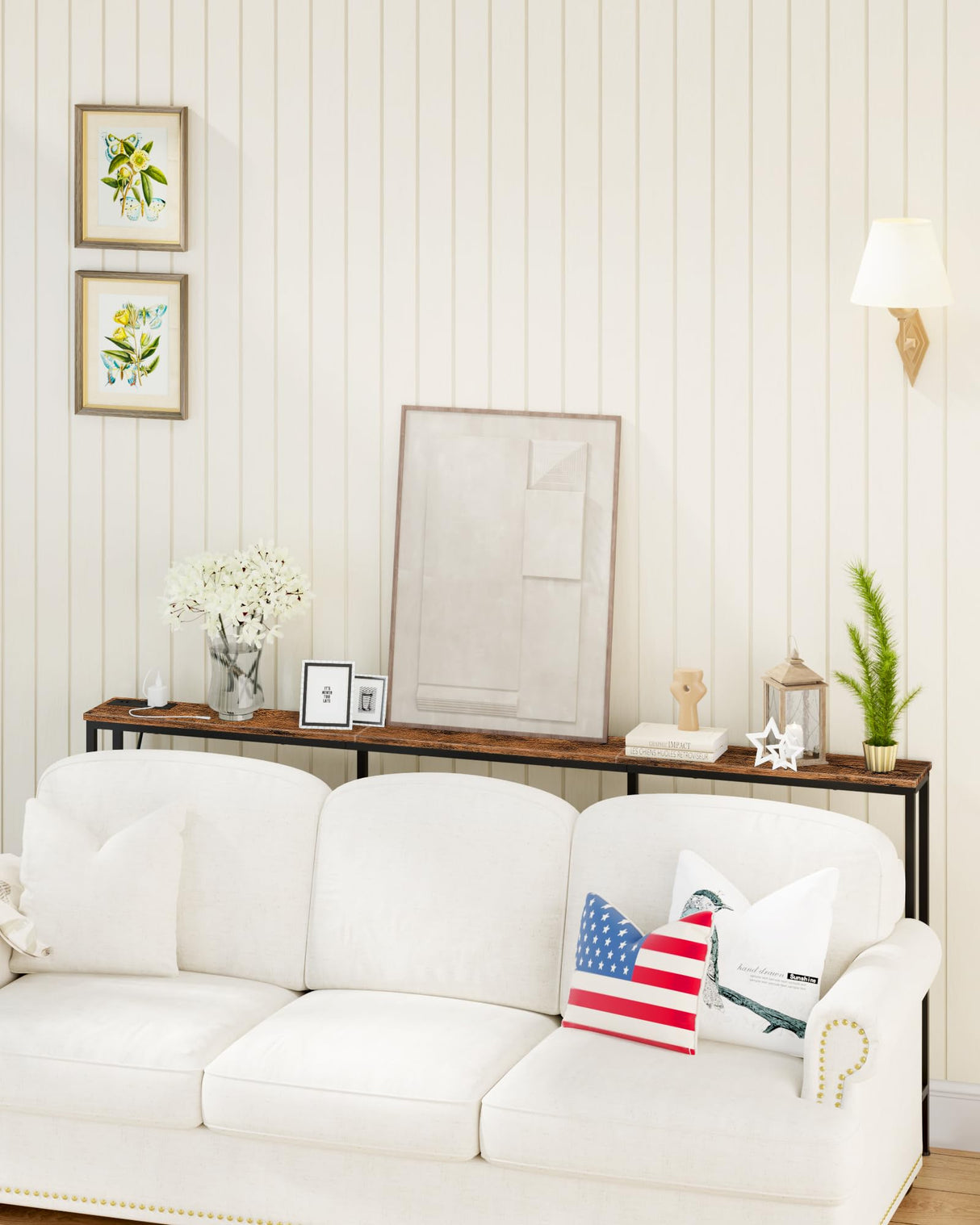 CHOEZON 70.9" Narrow Console Table with Power Outlet 7.1" Skinny Sofa Table, Long Behind Couch Table with Charging Station, Entryway Table for Hallway, Living Room Rustic Brown and Black TXG18UBF CHOEZON