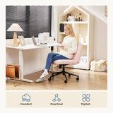 DUMOS Criss Cross Chair with Wheels, Legged Office Armless Wide Desk Seat with Dual-Purpose Base, Adjustable Swivel Teddy Fabric Task Vanity Home Bedroom, Pink DUMOS