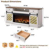 OKD 75” Fireplace TV Stand for 85 Inch TV, Farmhouse Highboy Entertainment Center with 36” Electric Fireplace, Modern Media Console Table with Drawers Storage&Cabinets for Living Room, Antique White OKD