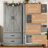 FinerFurnis Kitchen Pantry Storage Cabinet, 65" Tall Food Pantry Cabinet with 3 Storage Shelves and 2 Large Drawers, Farmhouse Kitchen Cupboard for Living Room, Dining Room, Grey FinerFurnis