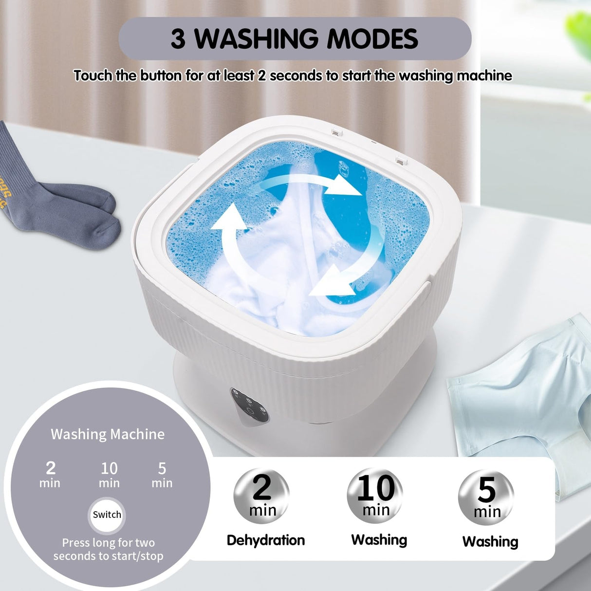 Portable Mini Washing Machine, 15L Portable Mini Washer Machine, Portable Washing Machine and Dryer for Travel, Apartment Collapsible Washing Machine, Portable Washer and Dryer Combo. (Grey) MALEGEBAZ