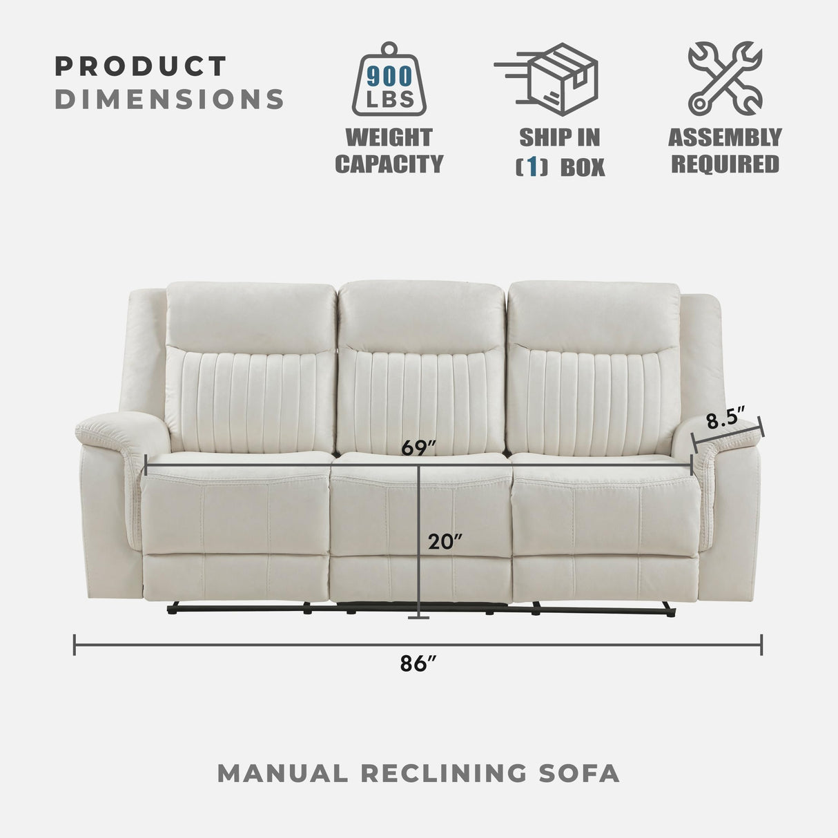 Lexicon Manual Double Reclining Sofa, Polished Microfiber Upholstered 3 Seater Manual Sofa Recliner for Living Room, Wall Hugger, Easy Assembly, Beige Lexicon