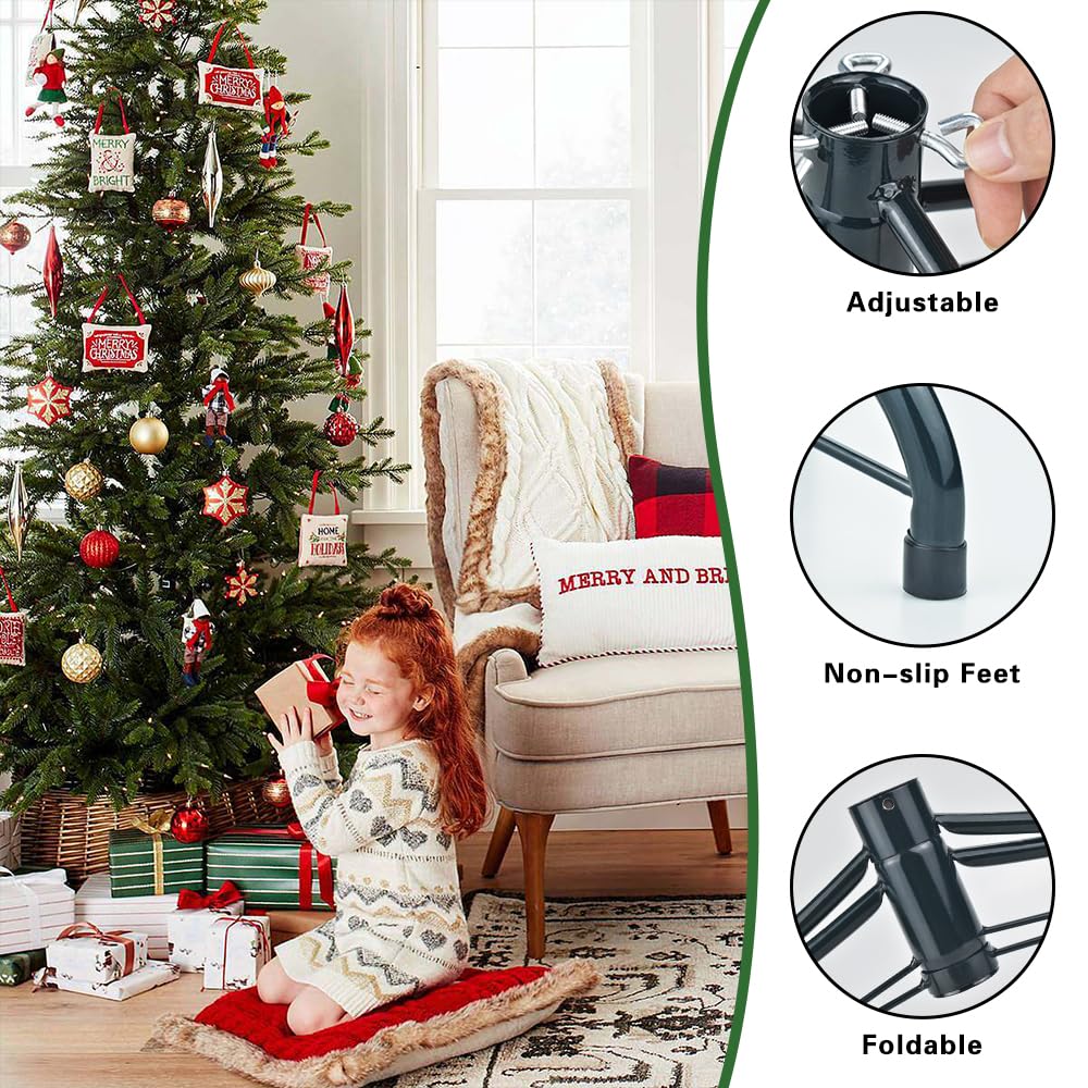 Finphoon Metal Christmas Tree Stand, Foldable Xmas Tree Base for 4-8 Ft Artificial Trees, 15.7 Inch Replacement Christmas Tree Stand Bracket Fits 0.5-1.57 Inch Poles,Dark Green Finphoon