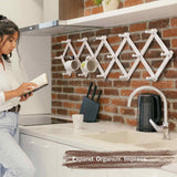 SCUNDA Rustic Wall Mounted Coat Rack with Space Saving Accordion Design, Expandable Wall Mount Coat Rack with 16 Wood Hooks, Modern Farmhouse Wall Décor for Living Room, Entryway(Shabby White) SCUNDA