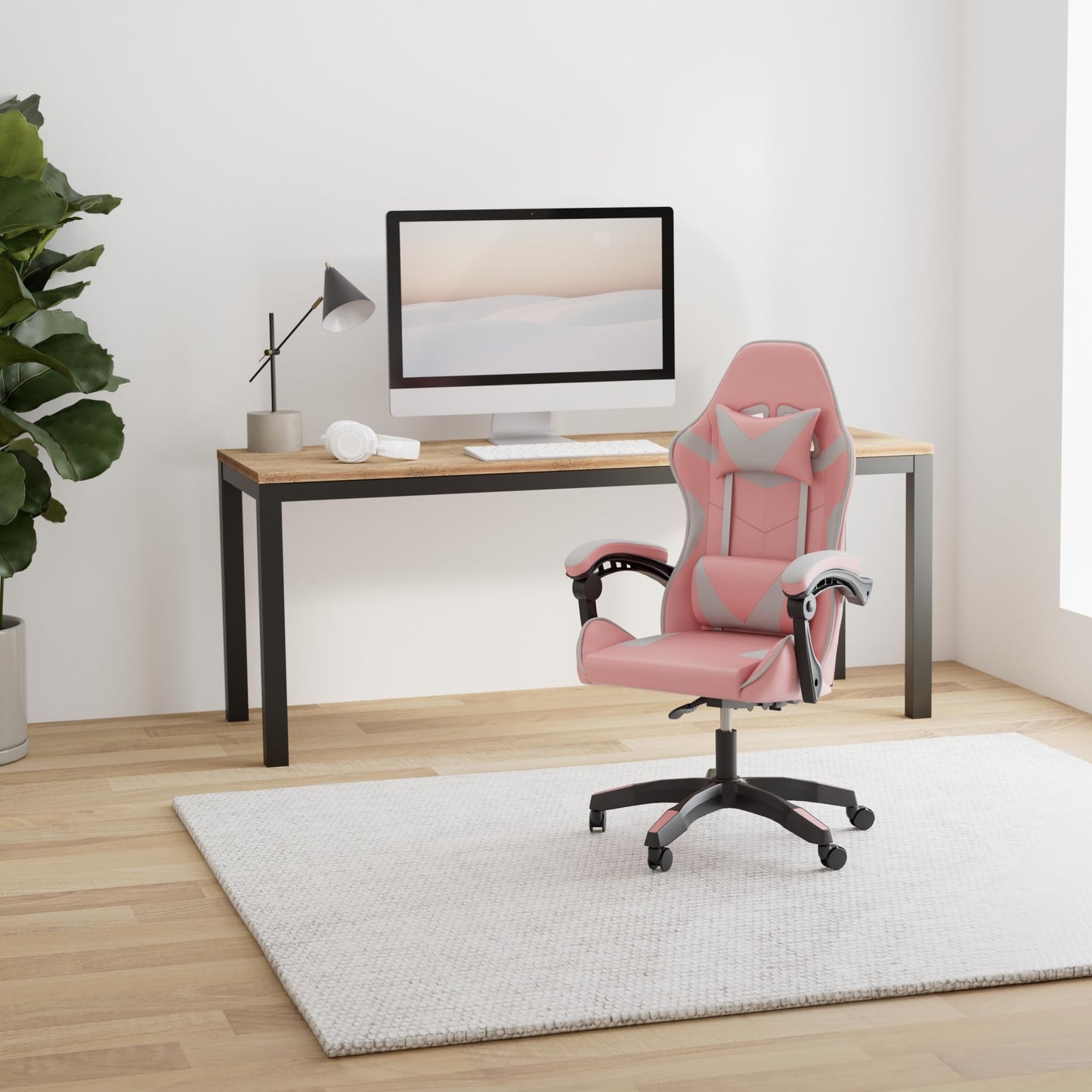 Pink Gaming Chair, Big and Tall Gamer Chair, Racing Style Adjustable Swivel Office Chair, Ergonomic Video Game Chairs with Headrest and Lumbar Support