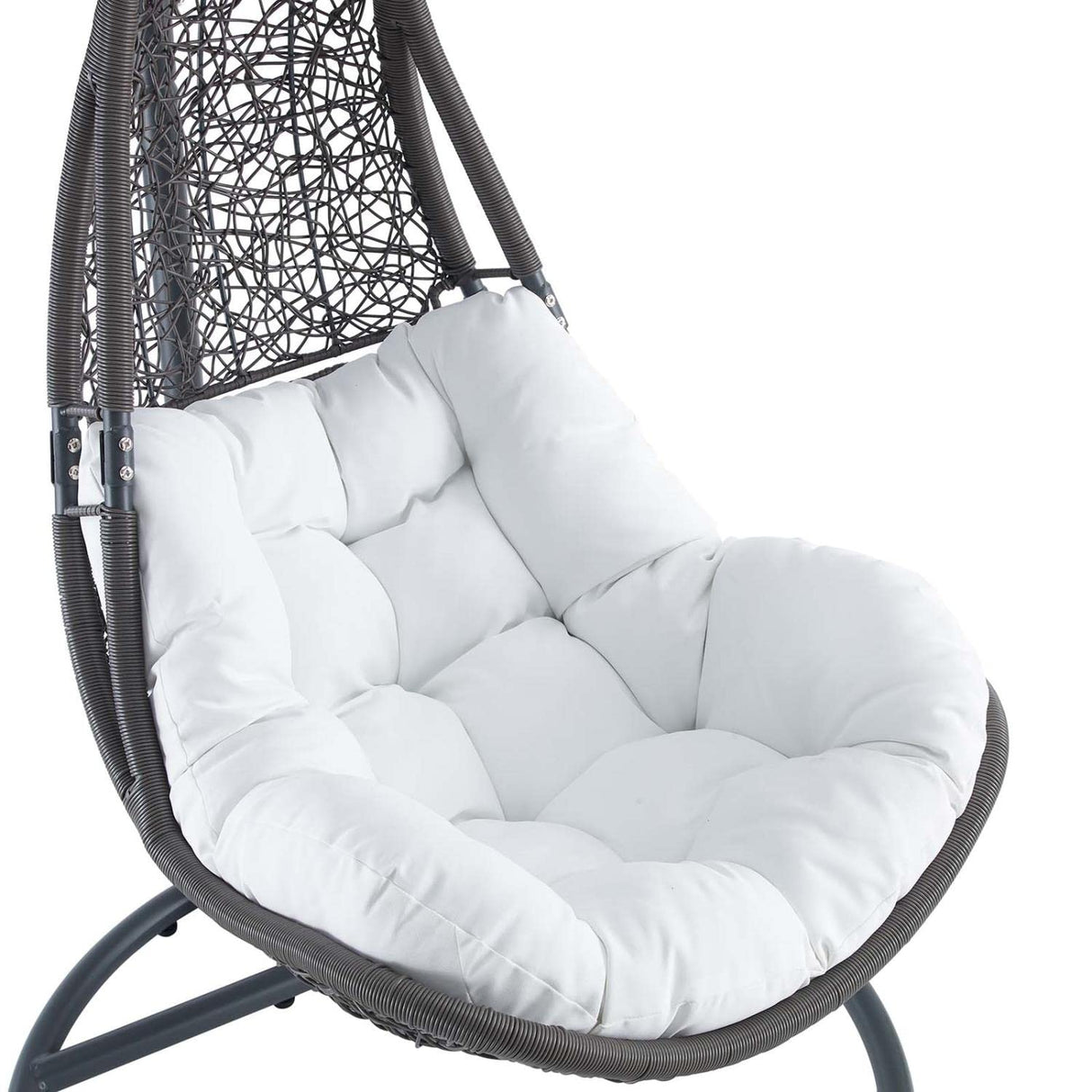 Modway Abate Wicker Rattan Outdoor Patio Porch Lounge Swing Chair Set with Stand in Gray White Modway