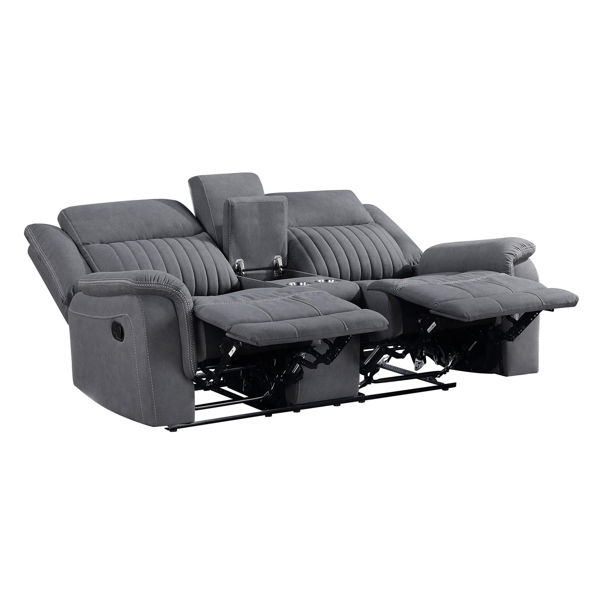 Lexicon Manual Double Reclining Loveseat, Polished Microfiber Manual Wall Hugger Loveseat Recliner for Living Room, Center Storage Console/Cup Holders, Easy Assembly, Gray Lexicon