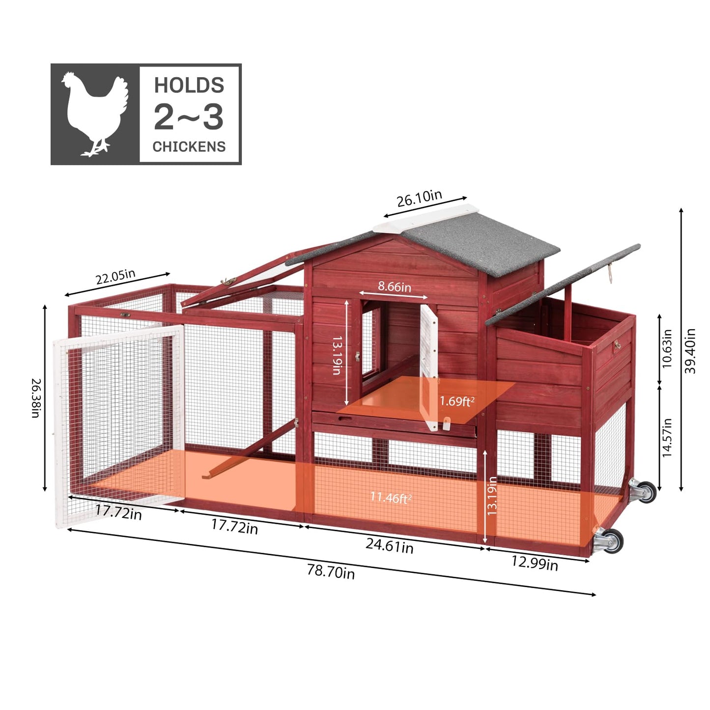 Gowoodhut Chicken Coop Solid Wood with Large Run Cage 2 Stories - Asphalt Roof, Nest Box, Pu Wheels, Expandable Solid Wood Cage - WoodArtSupply