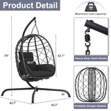 Hanging Egg Chair with Stand Patio Wicker Rattan Swing Chair Hammock Egg Chair for Indoor & Outdoor 400lbs Capacity with Thickened Cushion for Bedroom Balcony Garden TQKVIPI