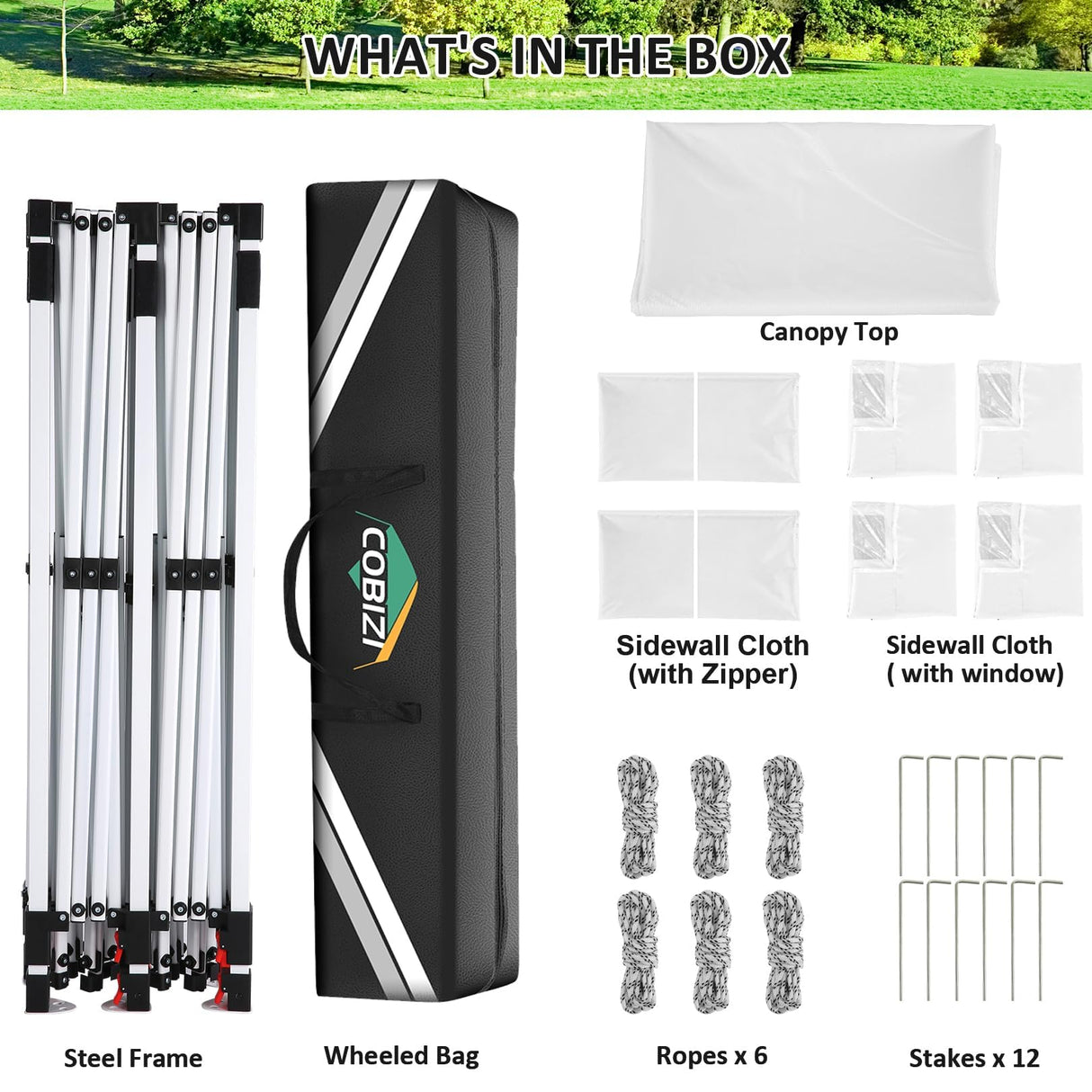 COBIZI 10x20 Pop Up Canopy with 6 Sidewalls, Conical Party Tent 10x20 with 3 Adjustable Height Waterproof, UV-Resistant with Carry Bag, Sandbag, Stake, Tents for Parties, Commercial (Frame Upgraded) COBIZI