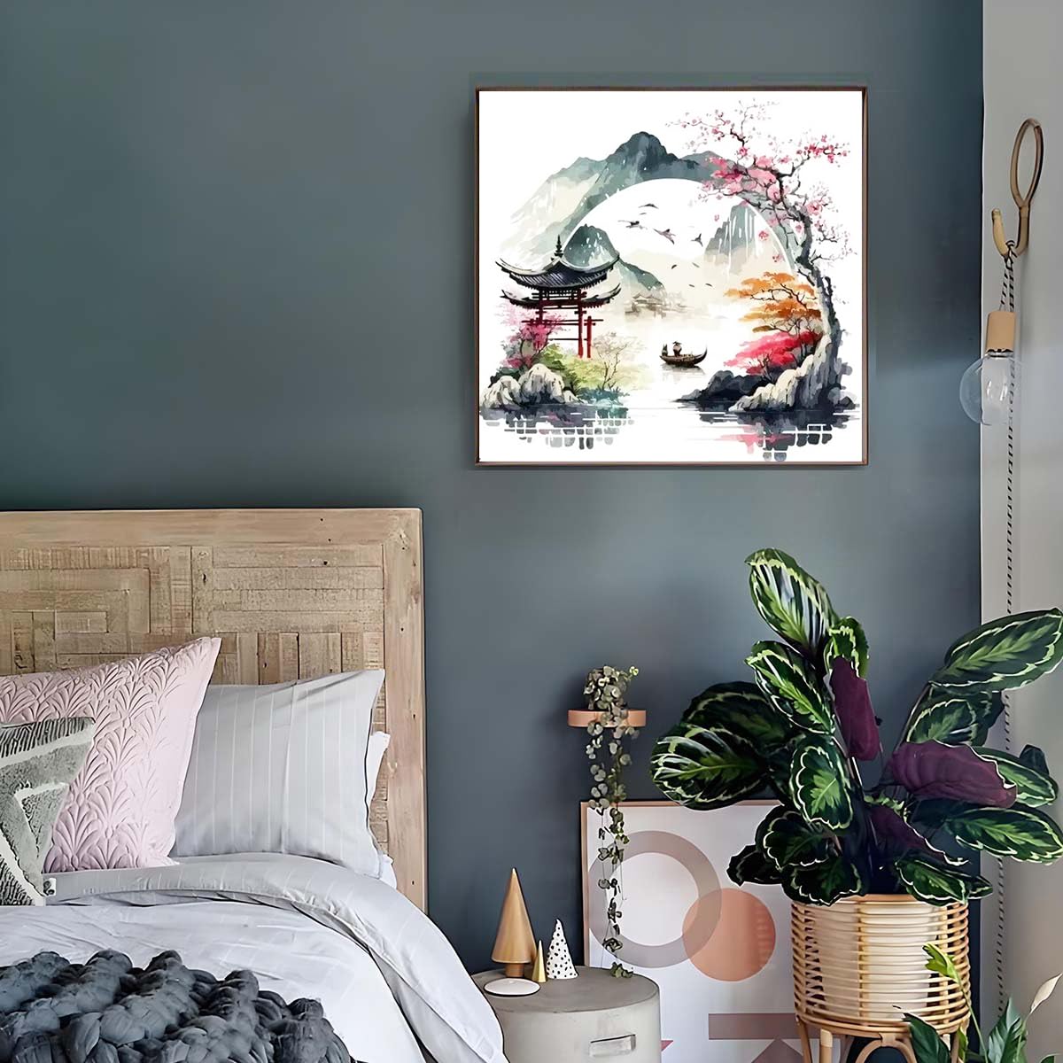 GEMFAMILY Diamond Painting Kits for Adults Beginner,5D Diamond Art Kits for Courtyard Under The Cherry Blossom, DIY Full Drill Landscape Diamond Dot Gem Art Kits for Home Decor 13.8 x 13.8 Inch GEMFAMILY