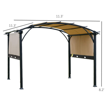 Outsunny 11' x 11' Outdoor Retractable Pergola Canopy, Arched Sun Shade Shelter, Metal Frame Patio Canopy for Backyard, Garden, Porch, Beach, Beige - WoodArtSupply