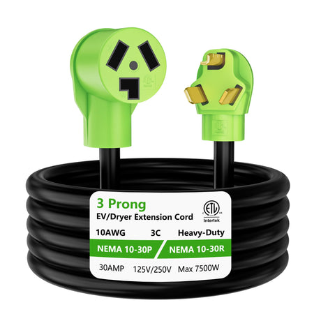 3 Prong Dryer Extension Cord 15 FT, NEMA 10-30P to NEMA 10-30R, STW, 10AWG, Heavy Duty Cord, for Dryer Power Extension and Level 2 EV Charging, 30Amp, 250V, 10-AWG Gauge, ETL Listed Conable