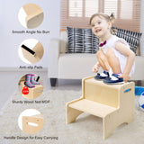 WOOD CITY Wooden Toddler Step Stool for Kids, Bathroom Potty Stool & Kitchen Stool, Natural Two Step Stool for Bedroom, Children's Stool with Handles and Safety Non-Slip Pads WOOD CITY