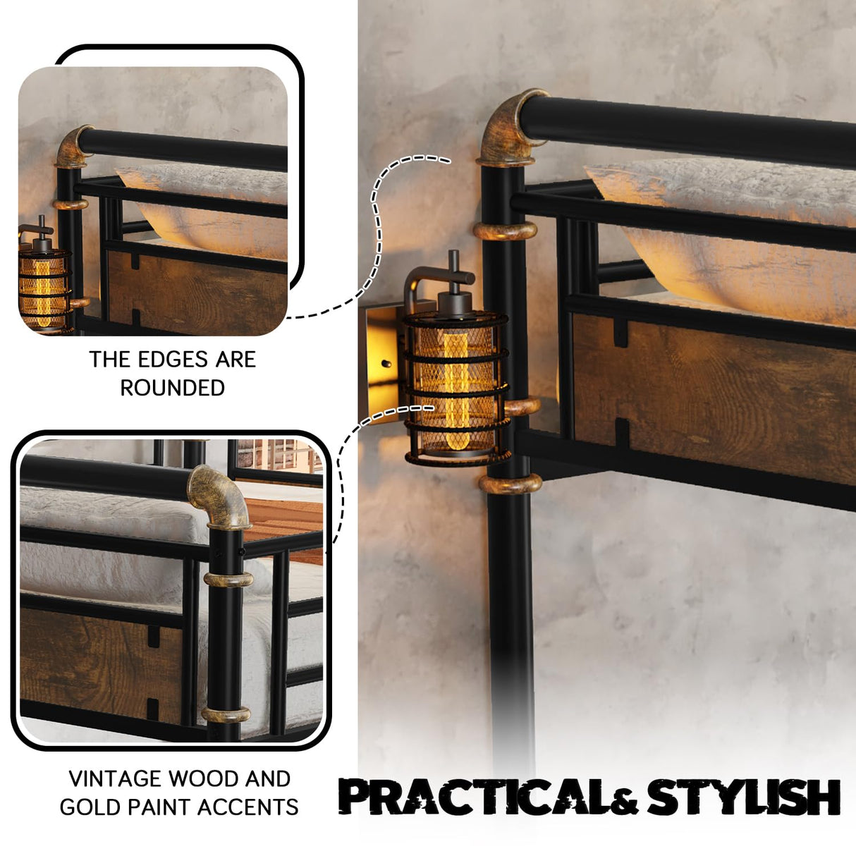 AnwickNomo Quad Bunk Bed for 4 Kids, Heavy Duty Metal Twin Bunk Bed Frame, Detachable Triple Bunk Bed, Can Be Divided Into 3 Twin Beds, Black (Quad) AnwickNomo