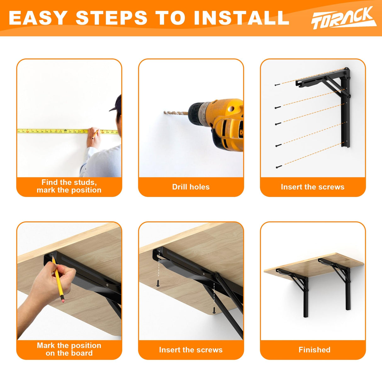 TORACK Heavy Duty Wall Mounted Folding Workbench, Space-Saving Collapsible Wall Table/Desk for Garage Workshop Home, Holds Up to 550lbs(Board Size: 47.25 x 27.75inch) TORACK