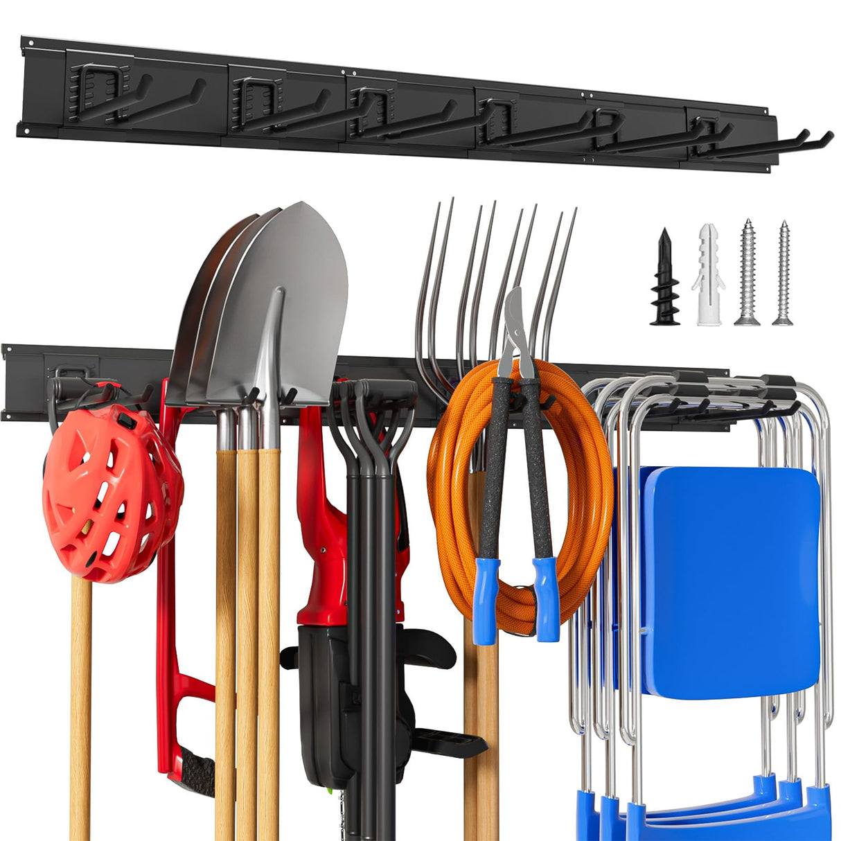 Garage Garden Tool Organizer Wall Mount, Heavy Duty Garage Tool Storage Rack 48 Inches, Max Load 330lb - Shovel, Rake, Folding Chair, Weed Eater Storage Wallavant