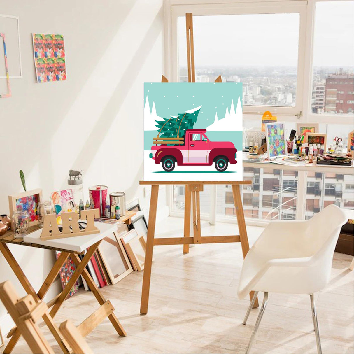 Yijingtop 4 Packs Framed Chrsitmas Paint by Numbers Kit for Kids Ages 8-12,Snowman Easy Acrylic Paint by Number Framed on Canvas,Number Painting Paint by Numbers Kit for Home Wall Decoe 8x8inch Yijingtop