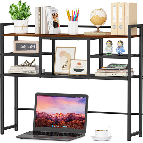 Snughome Desk Shelf, 38.6" Desktop Bookshelf, Desk Hutch Dorm, Countertop Storage Hutch with 5 Shelves for Computer Desk, Multipurpose Wood Desktop Display Organizer Rack for Home Office Dorm Snughome